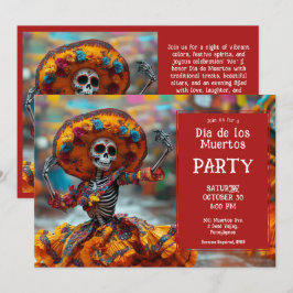 Convite 💀 Funny La Calavera em vestido cor de laranja