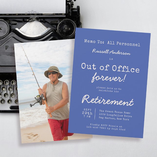 Convite Funny Out Office Forever Retirement Party (Personalize with your event details and a photo of the guest of honor!)