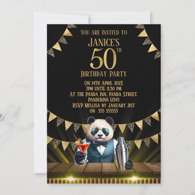 Convite Funny Panda 50th Birthday Party Invitation (Frente)