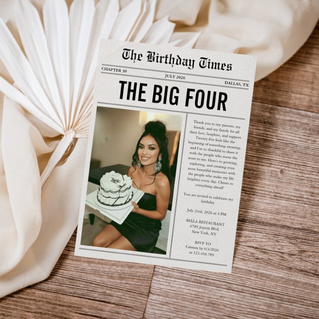 Convite Funny Photo Newspaper 40th Birthday (Criador carregado)