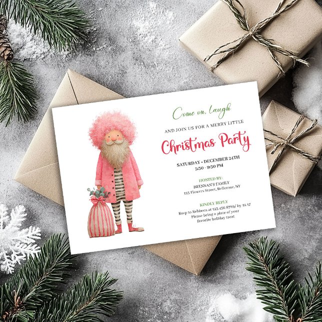 Convite Funny pink santa Christmas party invitation card (Funny pink santa Christmas party invitation card

)