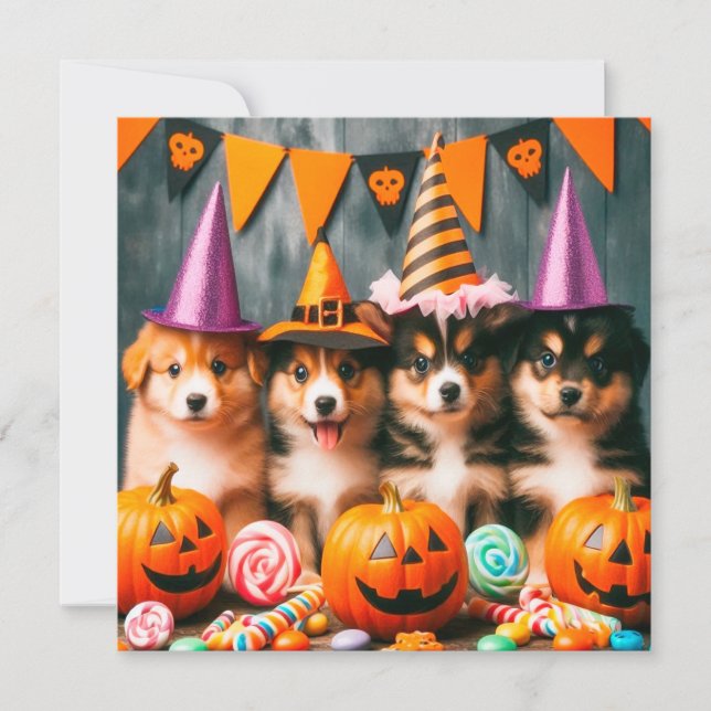 Convite Funny puppies halloween (Frente)