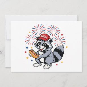 Convite Funny Raccoon 4 De Julho Patriótico Vermelho Verme