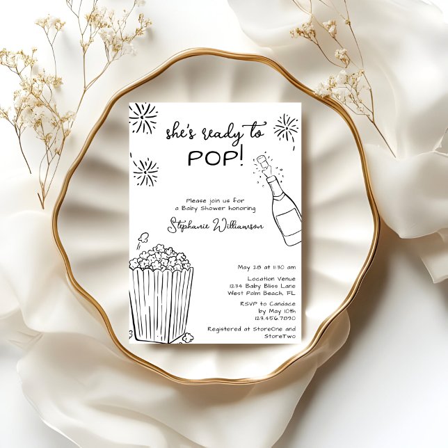 Convite Funny Ready To Pop Popcorn Champagne Baby Shower (Criador carregado)