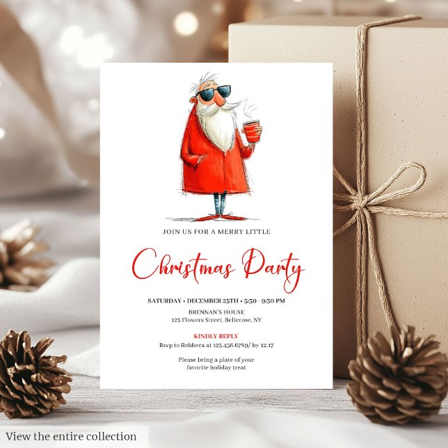 Convite Funny Santa Custom Holiday Cocktail Invitation (Funny Santa Custom Holiday Cocktail Invitation)