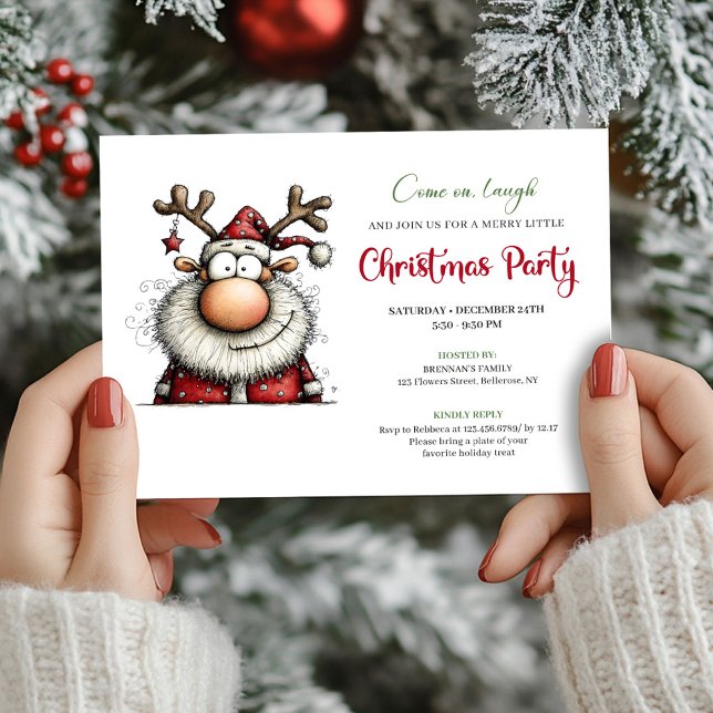 Convite Funny Santa Red Green Cartoon Party Invitation (Funny Santa Red Green Cartoon Party Invitation)