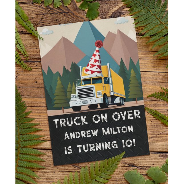 Convite Funny Semi Truck Birthday (Funny transport truck birthday party invitation)