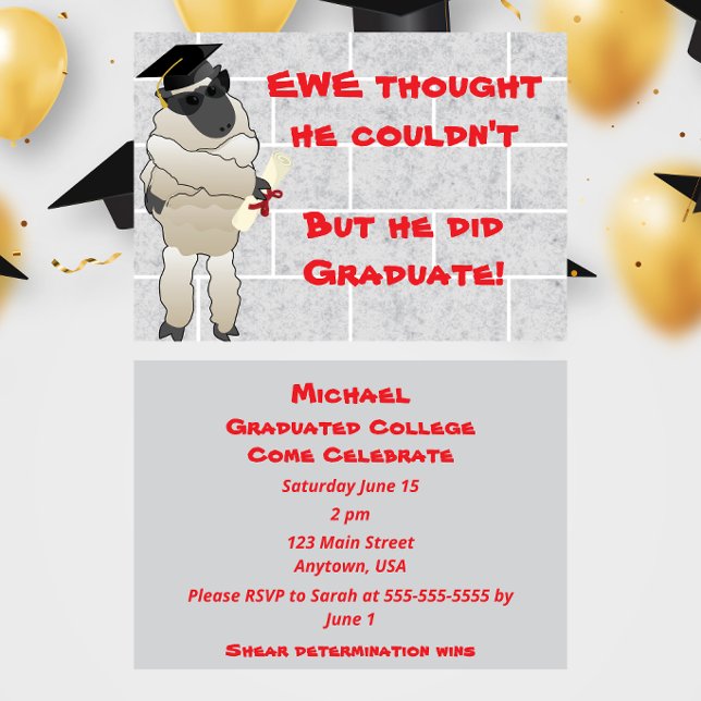 Convite Funny Sheep Graduation (Criador carregado)