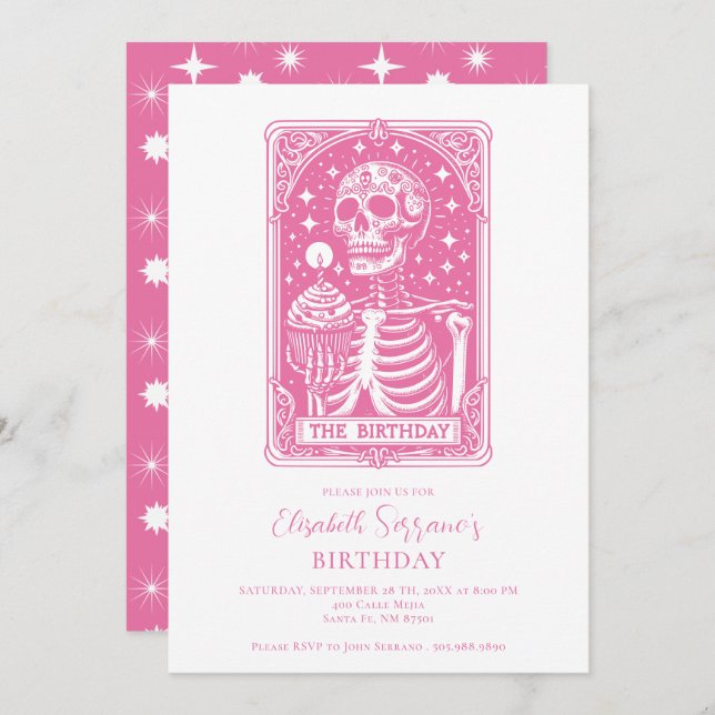 Convite Funny Tarot Pink Birthday (Frente/Verso)