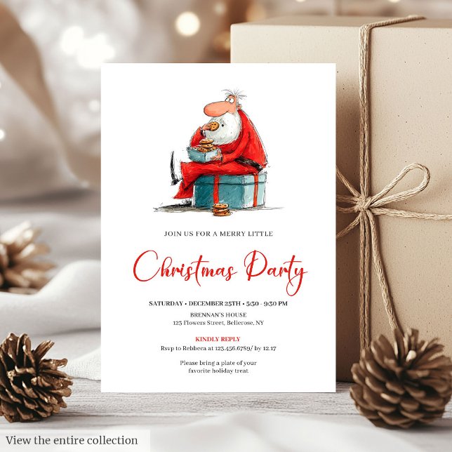 Convite Funny Watercolor Santa Claus Christmas Party  (Quirky Santa Claus Watercolor Holiday Party Invite)