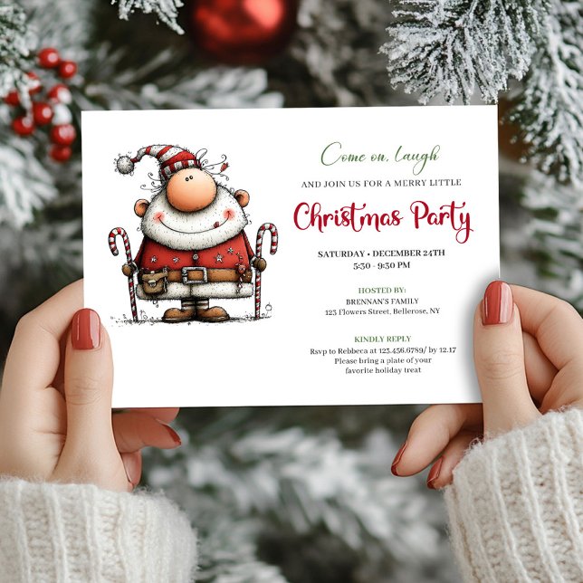 Convite Funny Watercolor Santa Festive Party Invitation (Funny Watercolor Santa Festive Party Invitation)