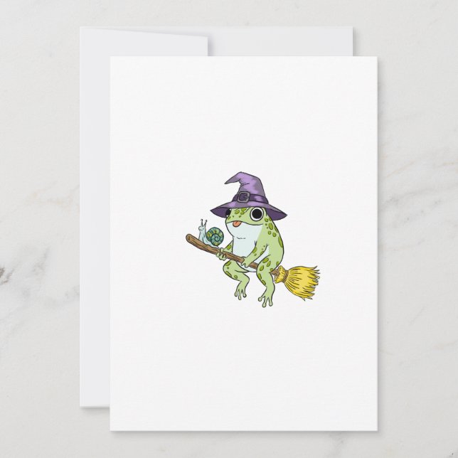 Convite Funny Wizard Frog Rides A Broomstick Illustration (Frente)