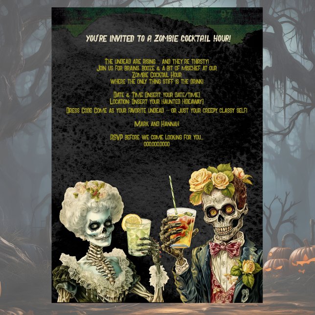 Convite Funny Zombie Halloween Cocktail Party Invitation (Halloween Cocktail Party with Zombie theme. Frightfully fun and funny. Party on!)