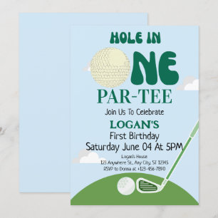Convite Furo no Golfe Menino Aniversário de 1 Ano Par-Tee
