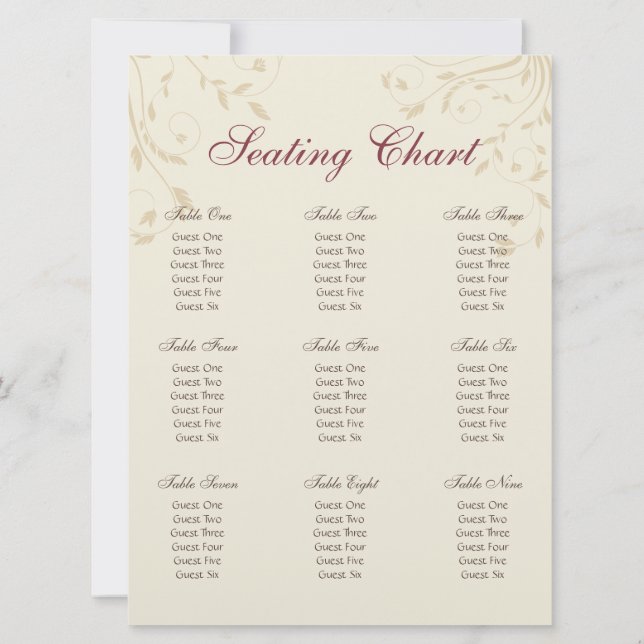 Convite Fuschia Daffodils e Wheat Seating Chart (Verso)