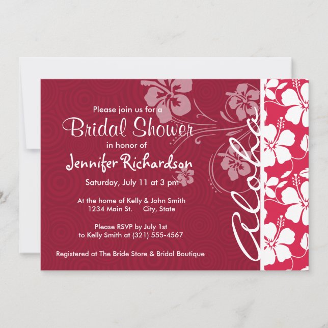 Convite Fuschia Tropical Hibiscus; Aloha (Frente)