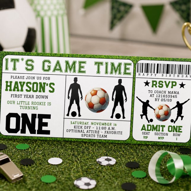 Convite futebol Aniversário de 1 ano Primeiro Ano na Rede  (soccer First Year Down Ticket 1st Birthday Invitation)