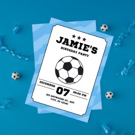 Convite Futebol de Aniversário de criança Simples Azul