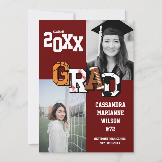 Convite Futebol de basquete de futebol de Graduação de Esp (Frente)