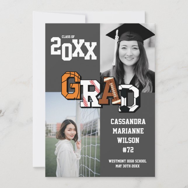 Convite Futebol de basquete de futebol de graduação despor (Frente)