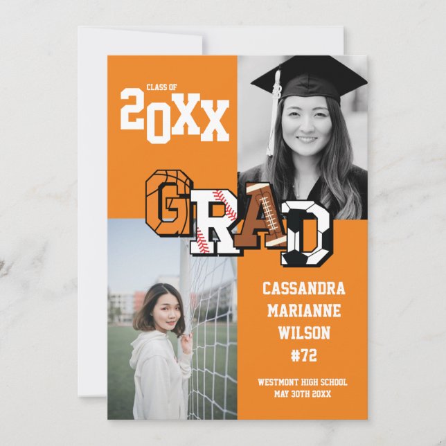 Convite Futebol de basquetebol do esporte - Graduação (Frente)