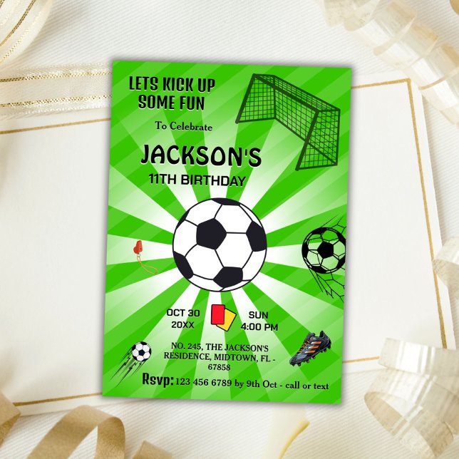 Convite Futebol de bola de esporte verde temático 11 moder (Criador carregado)