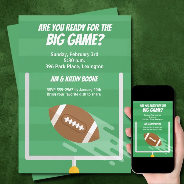 Convite Futebol do Big Game Watch (Football Big Game Watch Party Invitations - order INSTANT DOWNLOAD, PRINTED or both)