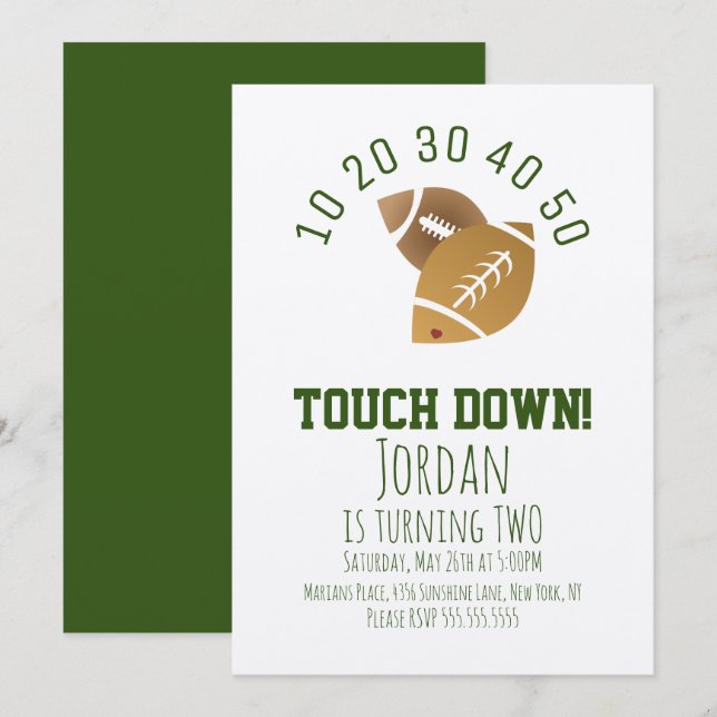 Convite Futebol Esporte TouchDown Tailgating Aniversário K (Frente/Verso)