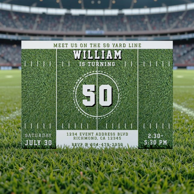 Convite Futebol Field 50 Yard Line 50th Festa de aniversár (Football Field 50 Yard Line 50th Birthday Party Invitation
)