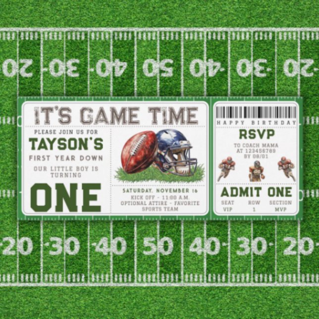 Convite Futebol Primeiro Ano Down 1º Bilhete de Aniversári (Football First Year Down 1st Birthday Ticket Invitation
)