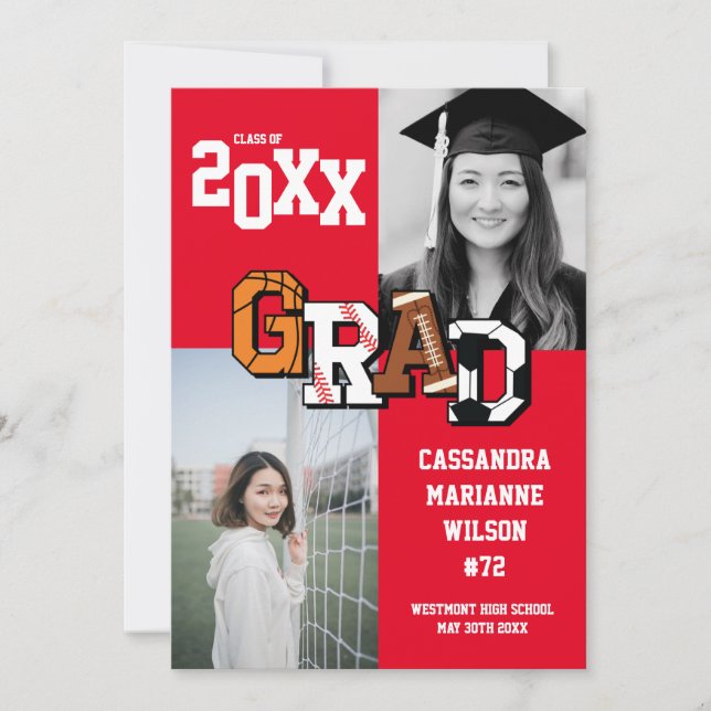 Convite Futebol Red de basquete de futebol de graduação de (Frente)