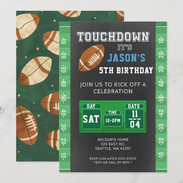 Convite Futebol Touchdown Boy  (Frente/Verso)