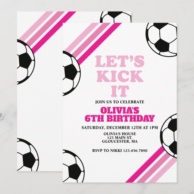 Convite Futebol Vamos Chutar Rosa Listras Aniversário (Frente/Verso)