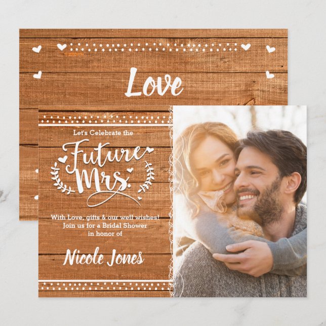 Convite FUTURA SRA. Foto do Chá de Panela Rústico de Madei (Frente/Verso)