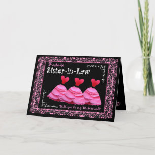 Convite Future Sister-in-Law Bridesmaid Card -Pink Gowns