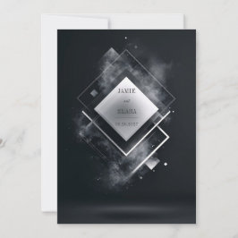 Convite Futurista Preto Branco Geométrico Diamante Fumê