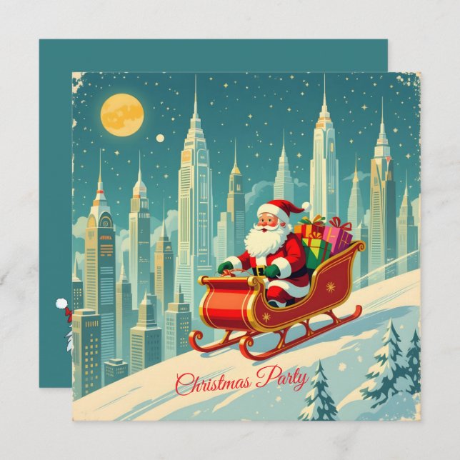 Convite Futuristic City Santa Sleigh Christmas Party SQ (Frente/Verso)