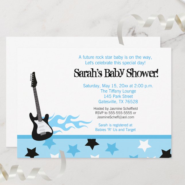 Convite Futuro ao Chá de fraldas Rocker (Azul) (Rock Star Baby Shower Invitation Blue)