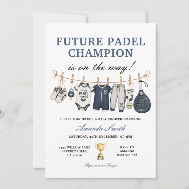 Convite Futuro Campeão de Padel Roupa de Bebê Churrasco de (Frente)