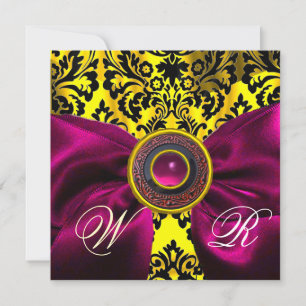 CONVITE FUXIA FAIXA AMARELO OURO  PRETO  DAMASCO MONOGRAMA