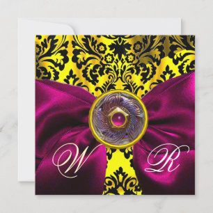 CONVITE FUXIA FAIXA DOURADO AMARELO  PRETO  DAMASCO MONOGR