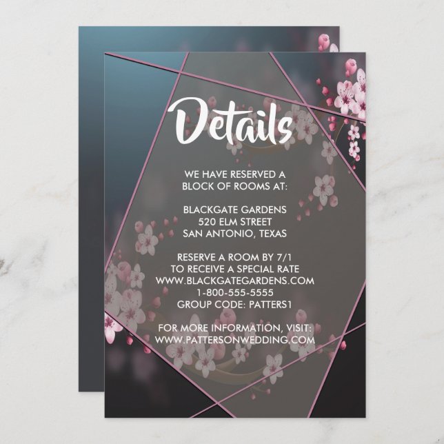 Convite Gabinete Geométrico Floral de Cherry Blossom (Frente/Verso)