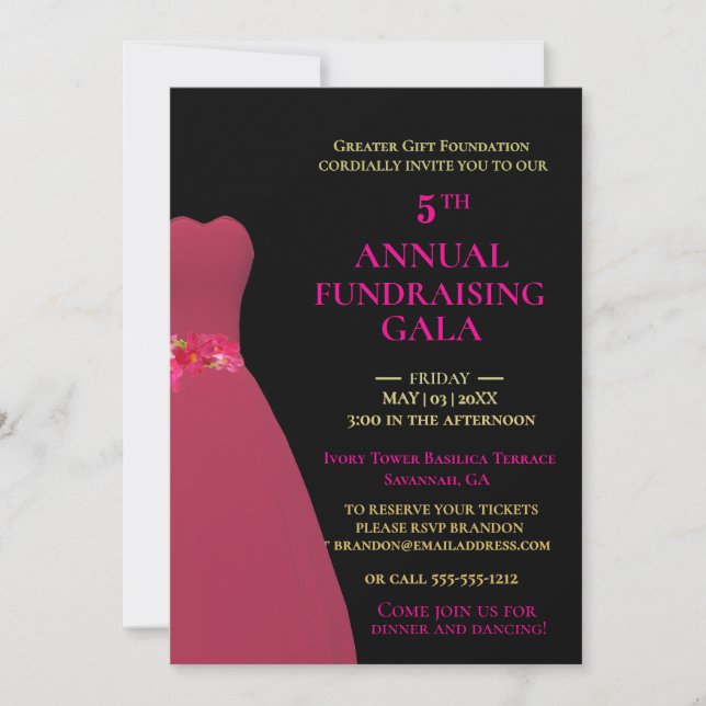 Convite Gala anual personalizável de drenagem a preto e ro (Frente)