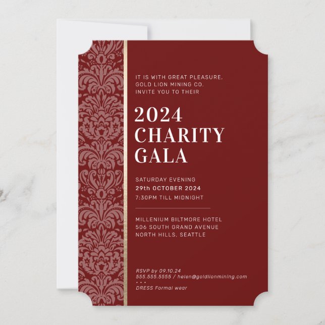 Convite GALA BALL moderno e elegante evento burgundy gold (Frente)