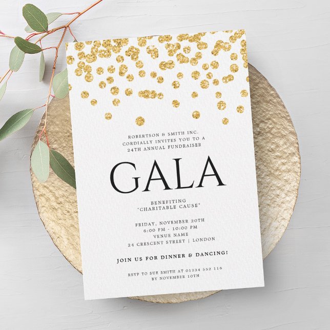Convite Gala corporativa formal Ball Dourada Glitter Confe (Formal Corporate Gala Ball Gold Glitter Confetti Invitation)