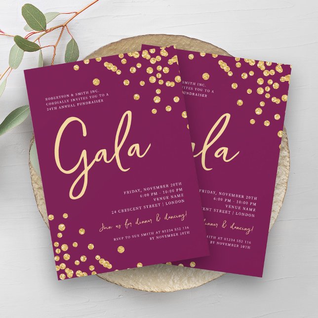 Convite Gala corporativa formal Dourada Confetti Magenta (Formal Corporate Gala Gold Confetti Magenta Invitation)