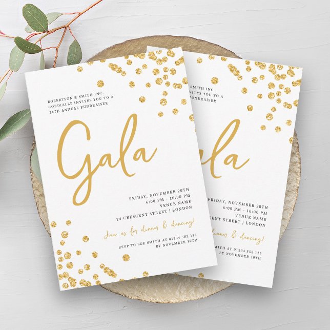 Convite Gala corporativa formal Dourada Glitter Confetti (Formal Corporate Gala Gold Glitter Confetti Invitation)