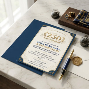 Convite Gala de Aniversário de 250 Anos Elegante em Azul M
