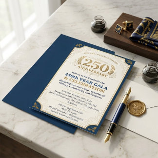 Convite Gala de Aniversário de 250 Anos Elegante em Azul M