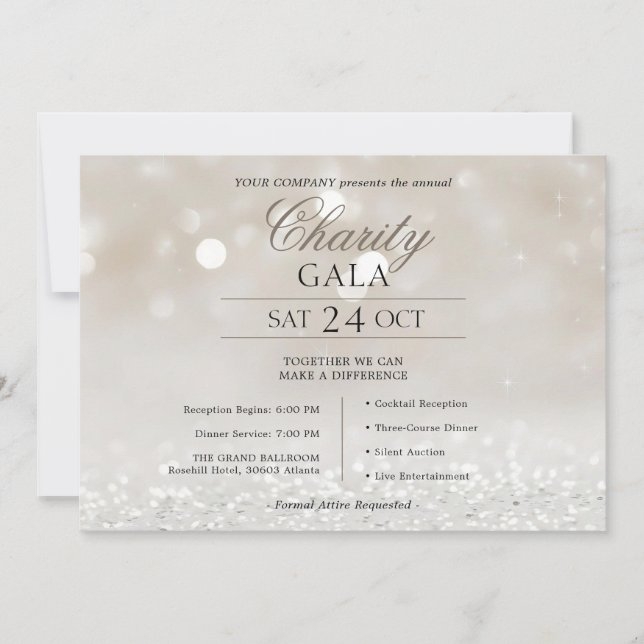 Convite Gala de Caridade da Elegant Ivory Silk Company (Frente)